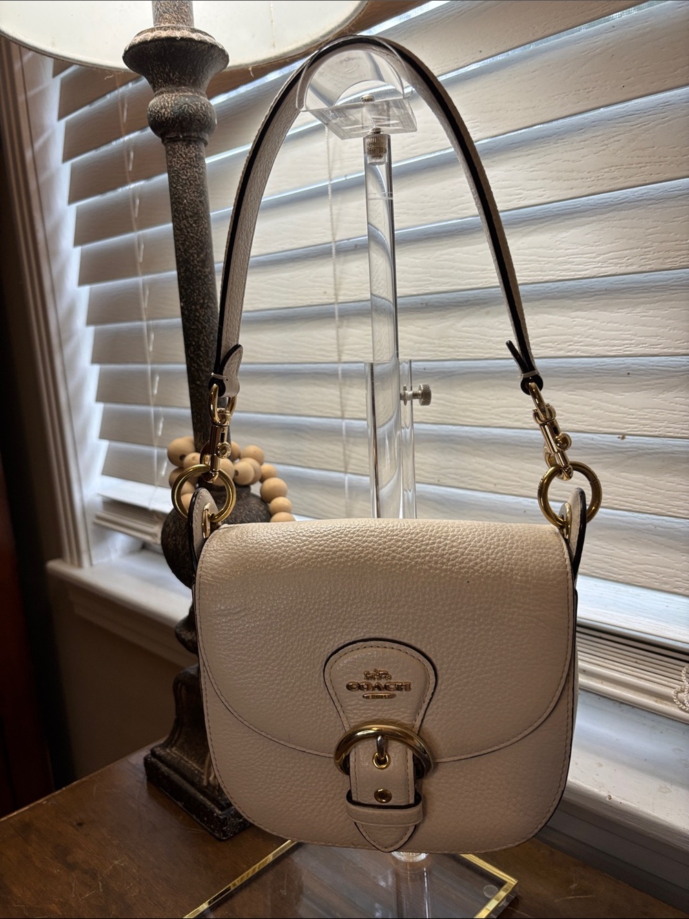 Coach Cream Pebbled Leather Shoulder Bag with Gold Hardware